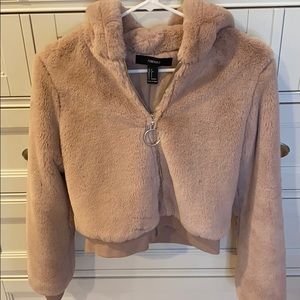 Forever 21 Fuzzy Cropped Zip Up Sweatshirt